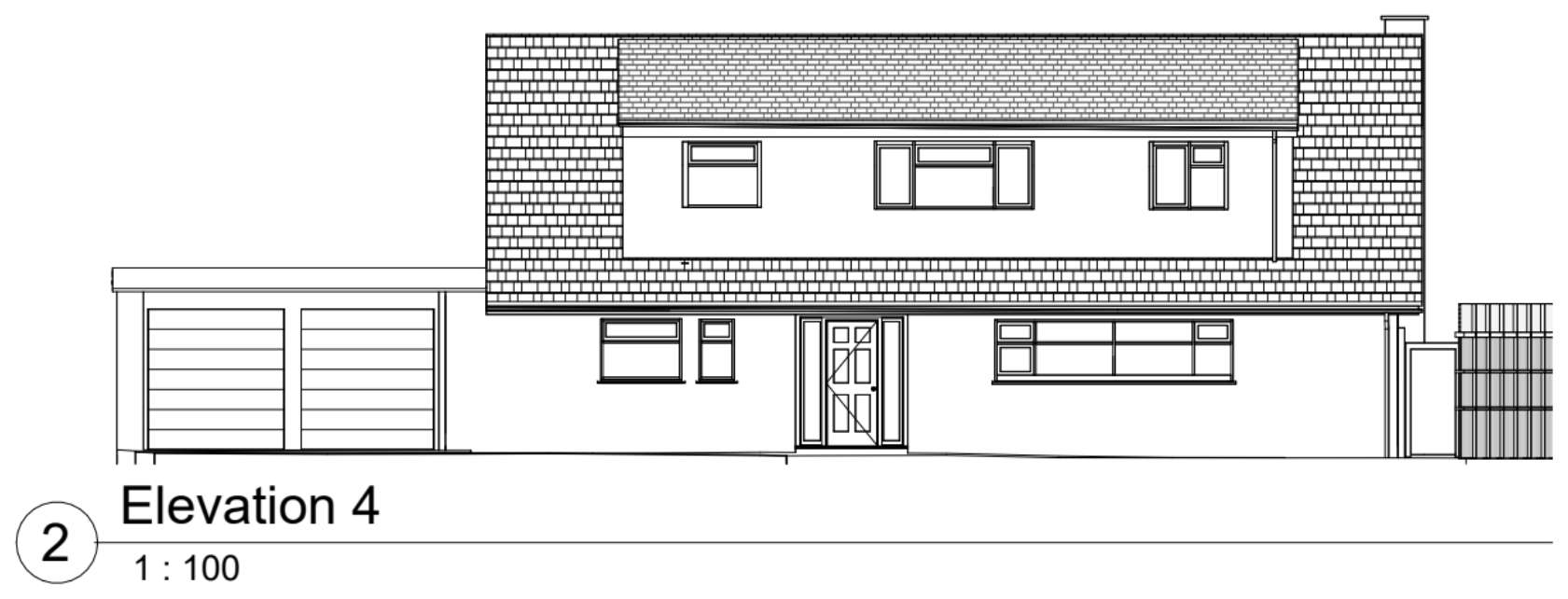 Sample drawing: front elevation of a detached house at 1:100